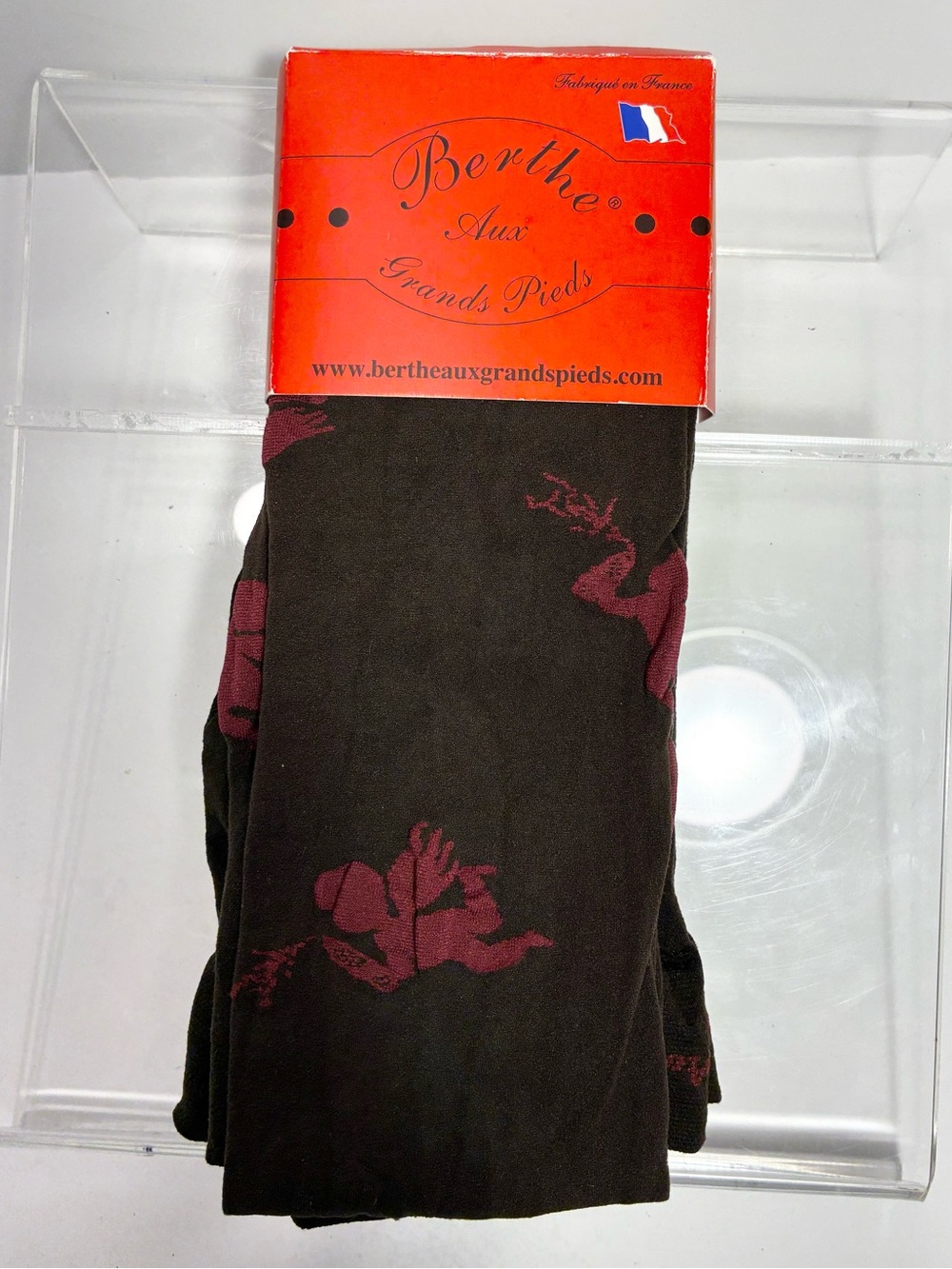 Berthe France Angel Pattern Opaque Tights Brown Berry Size 3/4 (M/L)